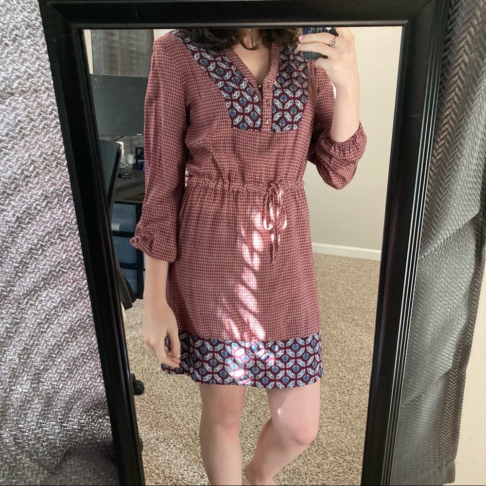 Soft Knee-Length Maroon Dress with Long Sleeves